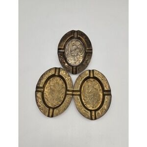 Vintage Brass Ashtray Set of 3 Etched Floral Design Home Decor‎ Cigarette Holder